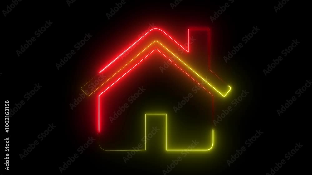 Home icon animation by red-yellow color neon on black background. Home icon animation by red-yellow color neon on black background.