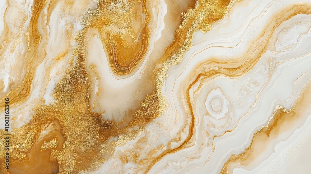 Abstract golden and white marble texture background with glitter.