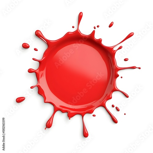 Vivid Red Paint Splash Isolated on White Background Macro Image