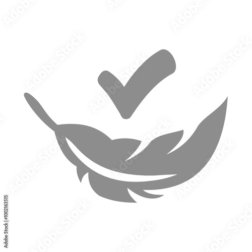 Feather with checkmark vector icon. Lightweight, ultra soft symbol.