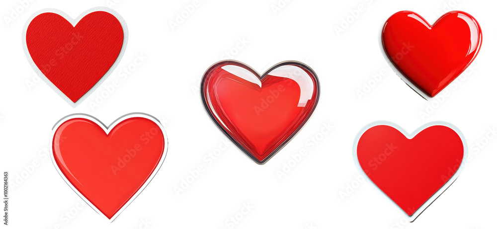 set of red hearts shape isolated on transparent background set of red hearts shape isolated on transparent background