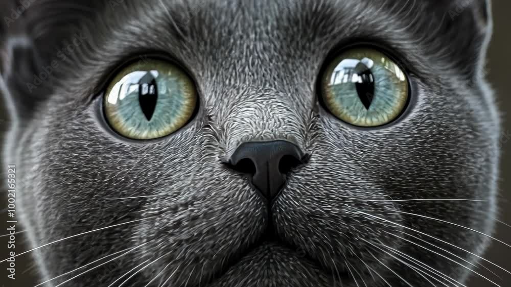 Close-up portrait of a grey cat with big eyes Close-up portrait of a grey cat with big eyes