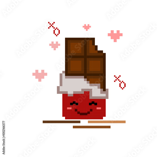 Cute chocolate bar Valentine concept character with geometric heart shape pattern design for greeting card, postcard, texture, textile, embroidery, ornament, printing, background