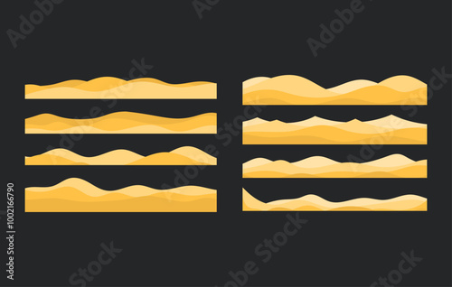 set of desert sand dunes or sand beach landscape decoration vector