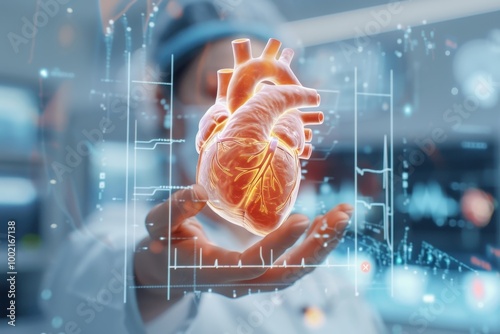 Wallpaper Mural Virtual Health Assessment, doctor analyzing patient heart functions and blood vessels using advanced medical technology, focused on diagnosing heart disorders and cardiovascular diseases. Torontodigital.ca