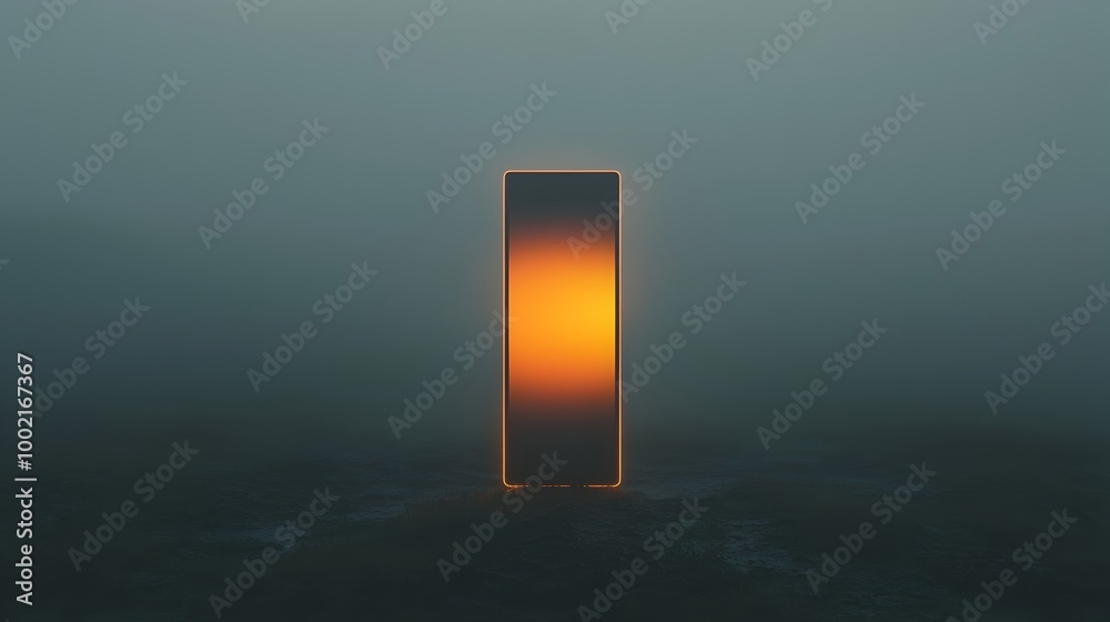 A modern smartphone standing upright in the misty moody atmosphere its display glowing softly as the fog swirls around its edges creating a minimalist mysterious and ethereal scene A modern smartphone standing upright in the misty moody atmosphere its display glowing softly as the fog swirls around its edges creating a minimalist mysterious and ethereal scene