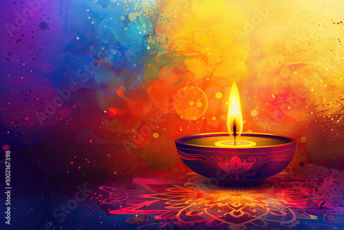 Beautiful greeting card with bright holiday composition for happy and celebrate Diwali