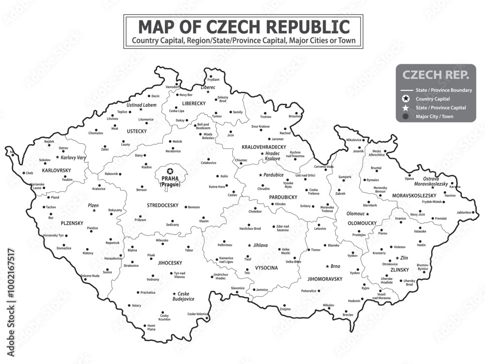 Obraz premium European Country Geography Political map. Political map of country with capital, province or state capital, major cities and town.