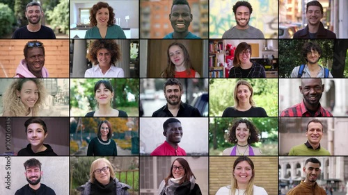 Compilation of 25 happy people smiling at camera