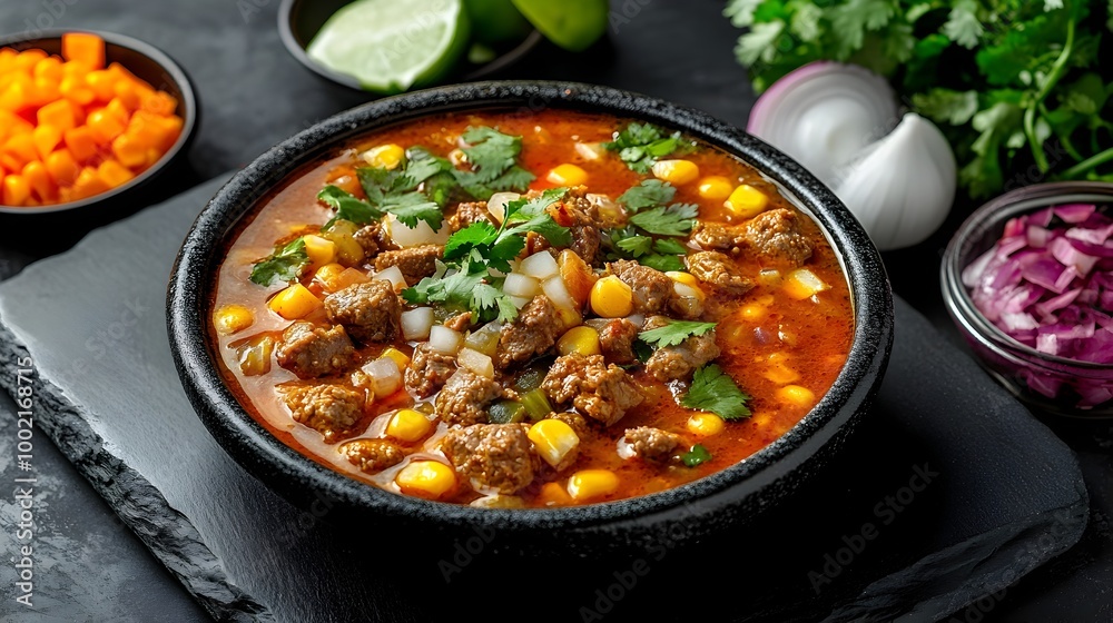 Authentic Mexican Pozole Soup with Hearty Ingredients and Elegant Plating Authentic Mexican Pozole Soup with Hearty Ingredients and Elegant Plating