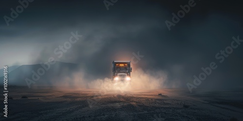 Truck Driving Through Desert Dust