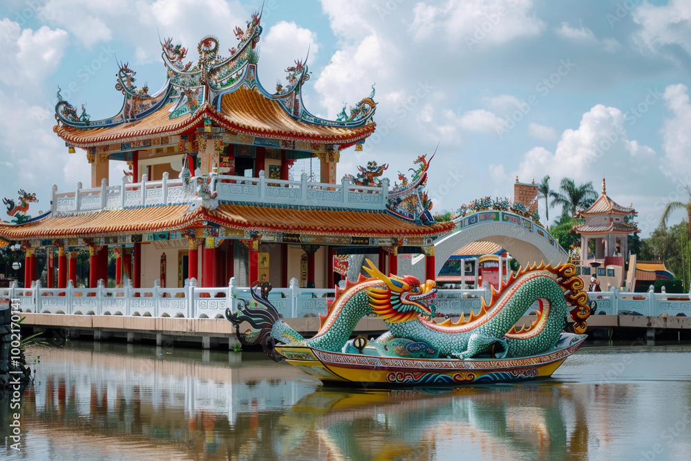 Fototapeta premium Beautiful greeting card with holiday composition for celebrate chinese dragon boat festival