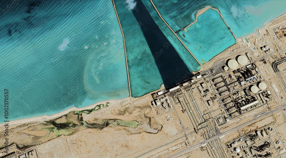 Qatar's Ras Laffan Oil Refinery from a bird's eye view in the Persian Gulf