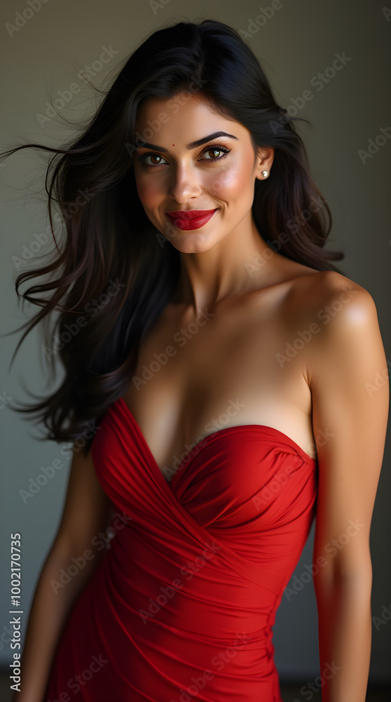 Elegant Woman in Red Embellished Evening Gown Elegant Woman in Red Embellished Evening Gown