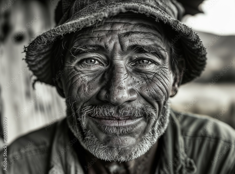 Portrait of an old man in the village. Black and white. Portrait of an old man in the village. Black and white.