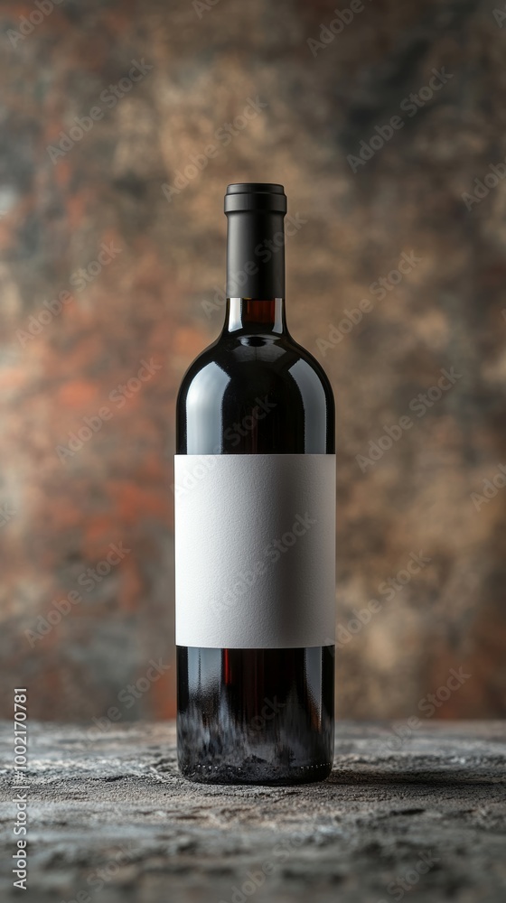 Fototapeta premium Wine bottle with blank label against rustic
