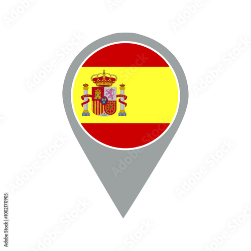 spain flag location pin, flag application, Flag on Location Pin, graphic design, map pointer, vector illustration.