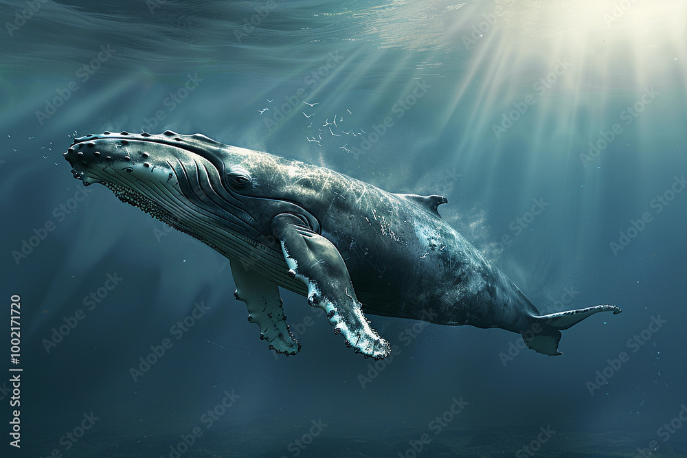 Fototapeta premium Fantastically beautiful majestic huge whale in ocean