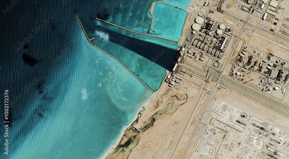 Qatar's Ras Laffan Oil Refinery from a bird's eye view in the Persian Gulf