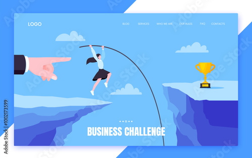Businesswoman jumps pole vault over graph bars flat style design vector illustration business concept. Business growth and goal achievement concept.