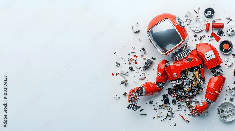 Broken and Disassembled Action Figure with Missing Limbs and Parts Scattered Isolated on Clean White Studio Background Creative Concept of Decay Neglect and Destruction Broken and Disassembled Action Figure with Missing Limbs and Parts Scattered Isolated on Clean White Studio Background Creative Concept of Decay Neglect and Destruction