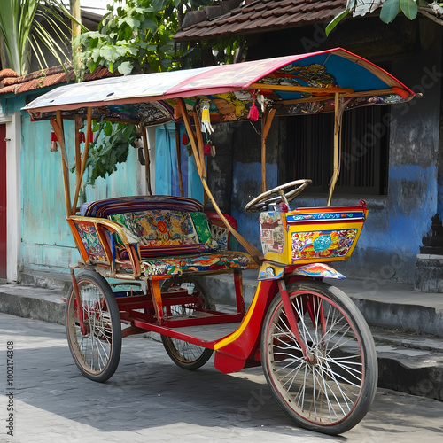 Colorful bentor parked on the street in indonesia photo