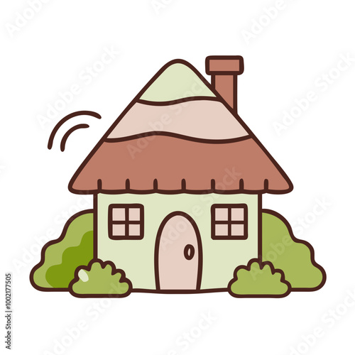 dreamy thatched roof cottage in a sunlit forest vector illustration
