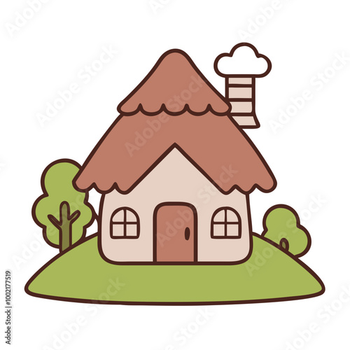 cozy hillside cottage with a charming thatched roof and scenic views vector art
