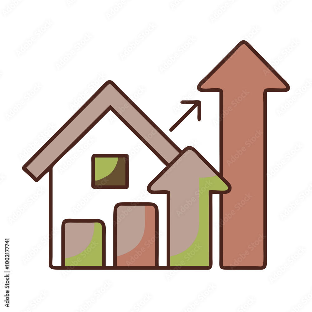 Dynamic Bar Chart with Upward Arrows and House Icon Vector Design
Dynamic Bar Chart with Upward Arrows and House Icon Vector Design