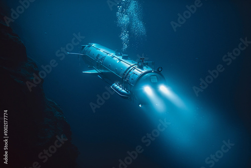 Wallpaper Mural Beautiful large bathyscaphe floating in middle of ocean during exploration Torontodigital.ca