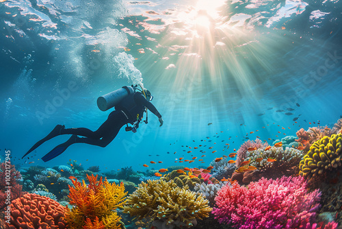 Wallpaper Mural Beautiful diver goes on an underwater adventure in frighteningly deep sea Torontodigital.ca