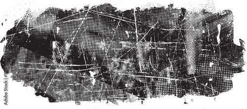 Grungy textured banner with scratches, dotted surface and rough edges. Vector roller paint. Place overlay, scratched texture over any object to create grungy effect . Design element with halftone dots
