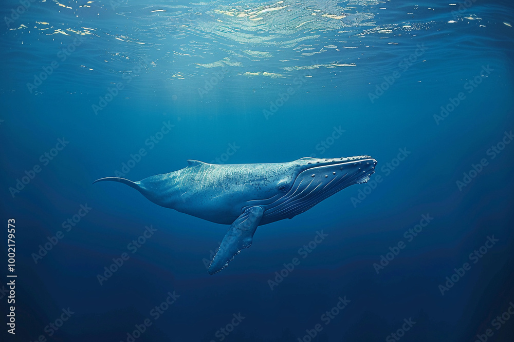 Naklejka premium Fantastically beautiful majestic huge whale in ocean