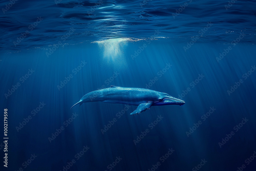 Fototapeta premium Fantastically beautiful majestic huge whale in ocean