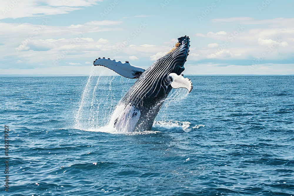 Fototapeta premium Fantastically beautiful majestic huge whale in ocean
