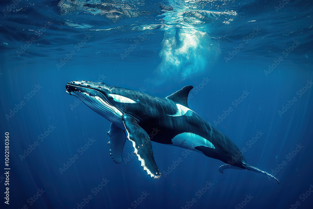 Fototapeta premium Fantastically beautiful majestic huge whale in ocean