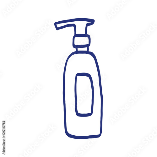 Pulverizer icon. Spray. Hairdressing equipment. Hand drawn sketch. Blue pen or marker drawing. Primitive kids picture.