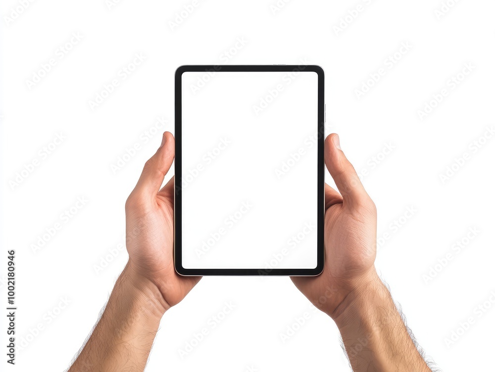 Hands holding tablet with blank screen for mockup and design projects Hands holding tablet with blank screen for mockup and design projects