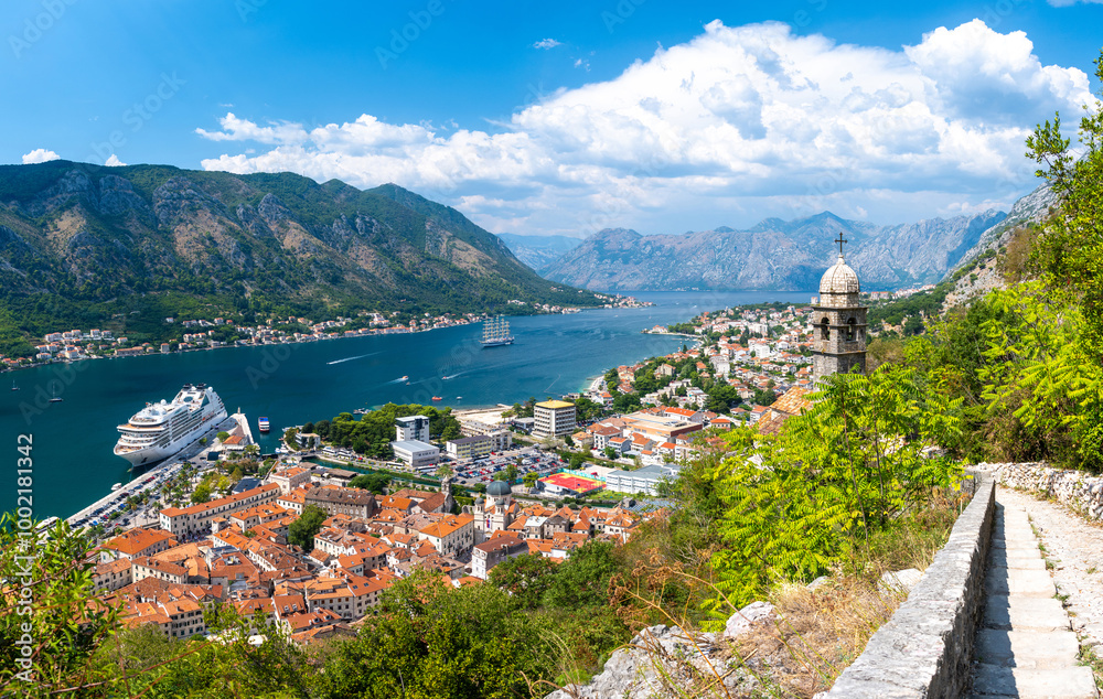 view on Kotor bay with old church in Montenegro
