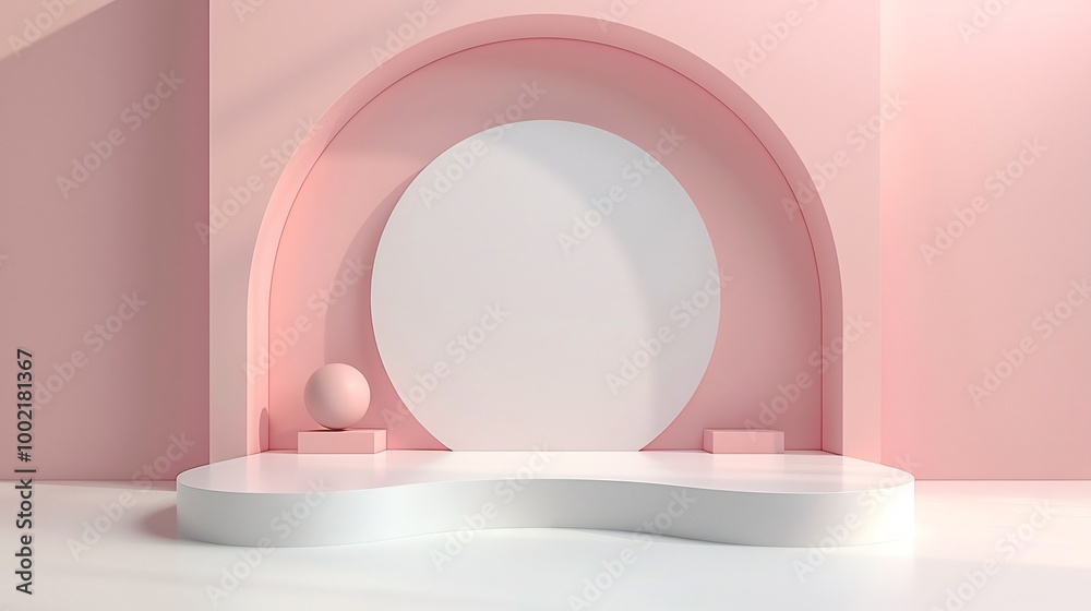 Abstract podium smooth geometric forms in white and pastel colors minimalistic design for highend product presentations Abstract podium smooth geometric forms in white and pastel colors minimalistic design for highend product presentations
