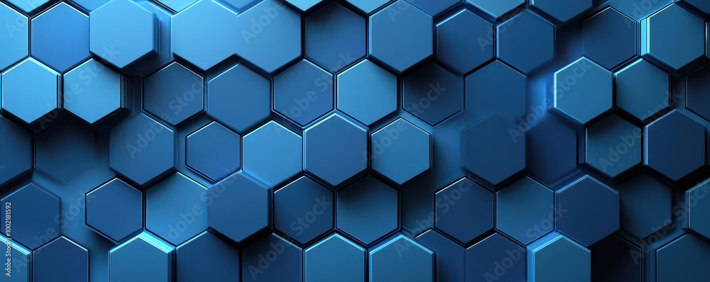 Blue gradient background with 3D hexagonal pattern evoking a modern and futuristic design