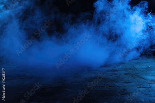 Mysterious Blue Fog Over Textured Floor - Atmospheric Background for Posters and Designs