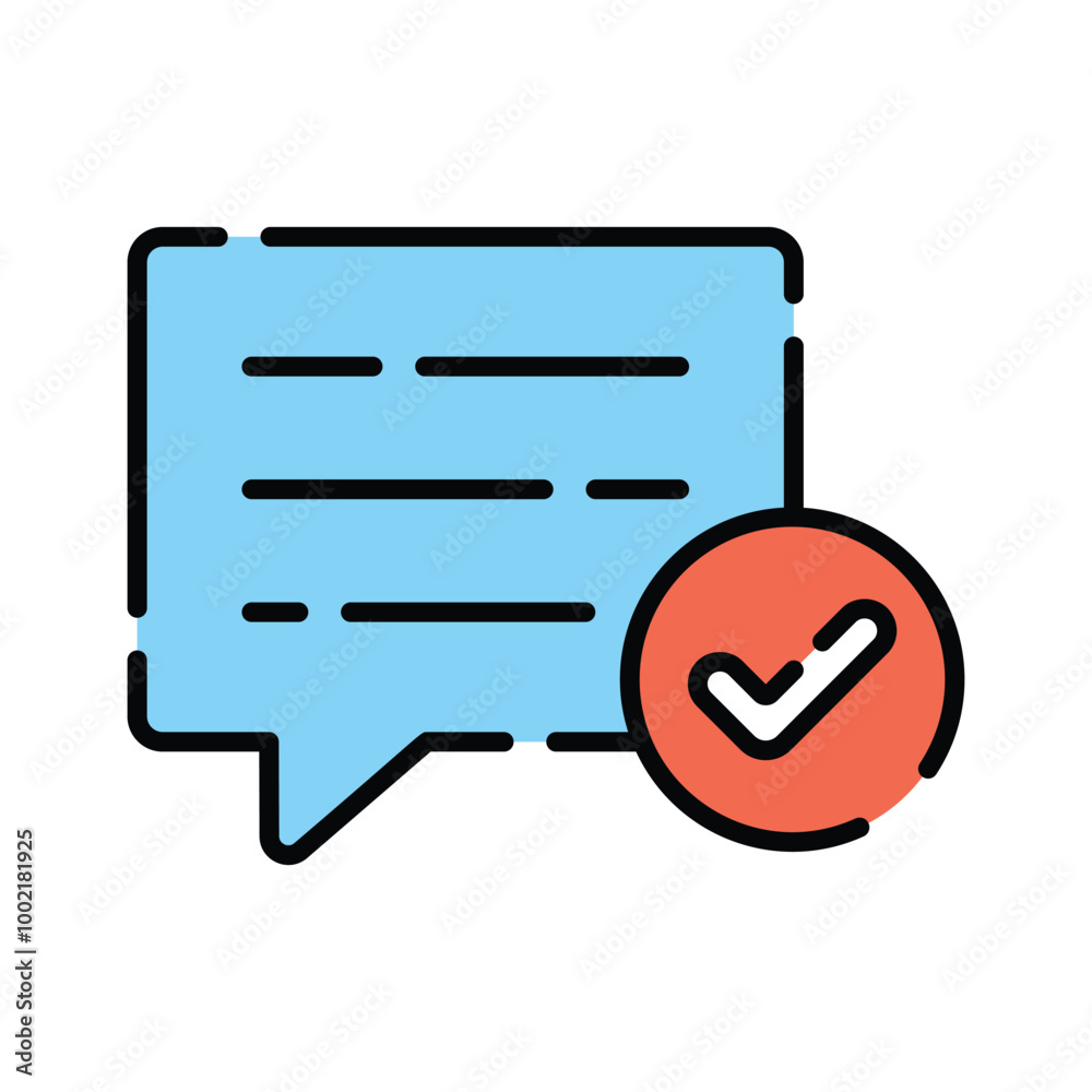 A chat bubble with a check mark, symbolizing verified messages or communication A chat bubble with a check mark, symbolizing verified messages or communication