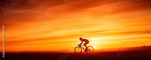 A cyclist riding against a backdrop of a vibrant sunset, showcasing the beauty of outdoor sports and nature.