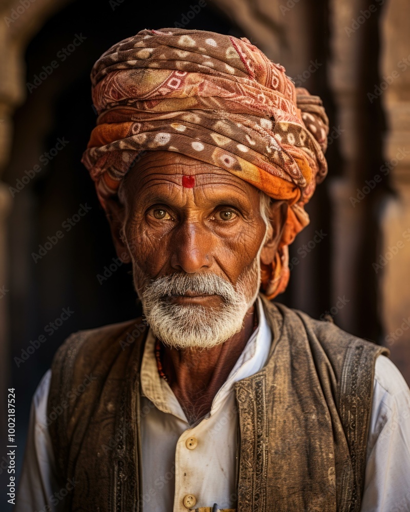 A man with a long beard and a turban looks directly at the camera. AI. A man with a long beard and a turban looks directly at the camera. AI.