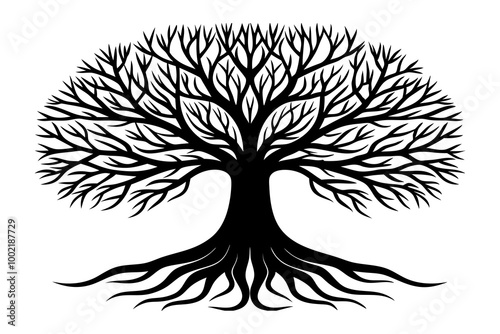  Majestic Tree of Life Silhouette Featuring an Intricate Root System