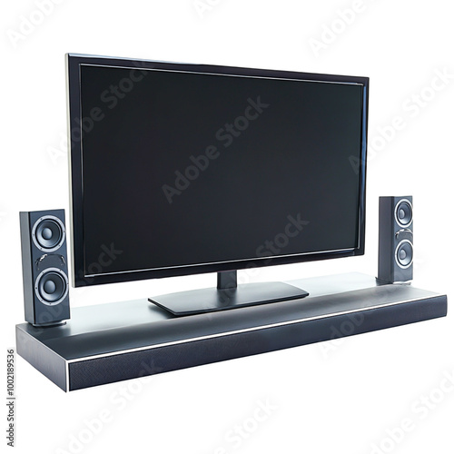 Modern TV with Speakers on a Sleek Stand