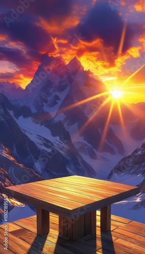 Awe-inspiring mountain sunset with minimal foreground, perfect for digital product placement