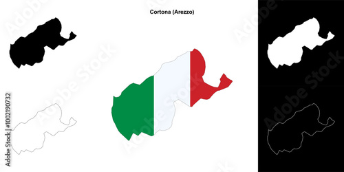 Tableau sur toile Cortona (Tuscany) outline map set