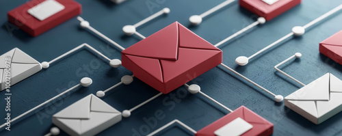 Digital email campaign, automated flowchart, marketing strategy, 3D illustration